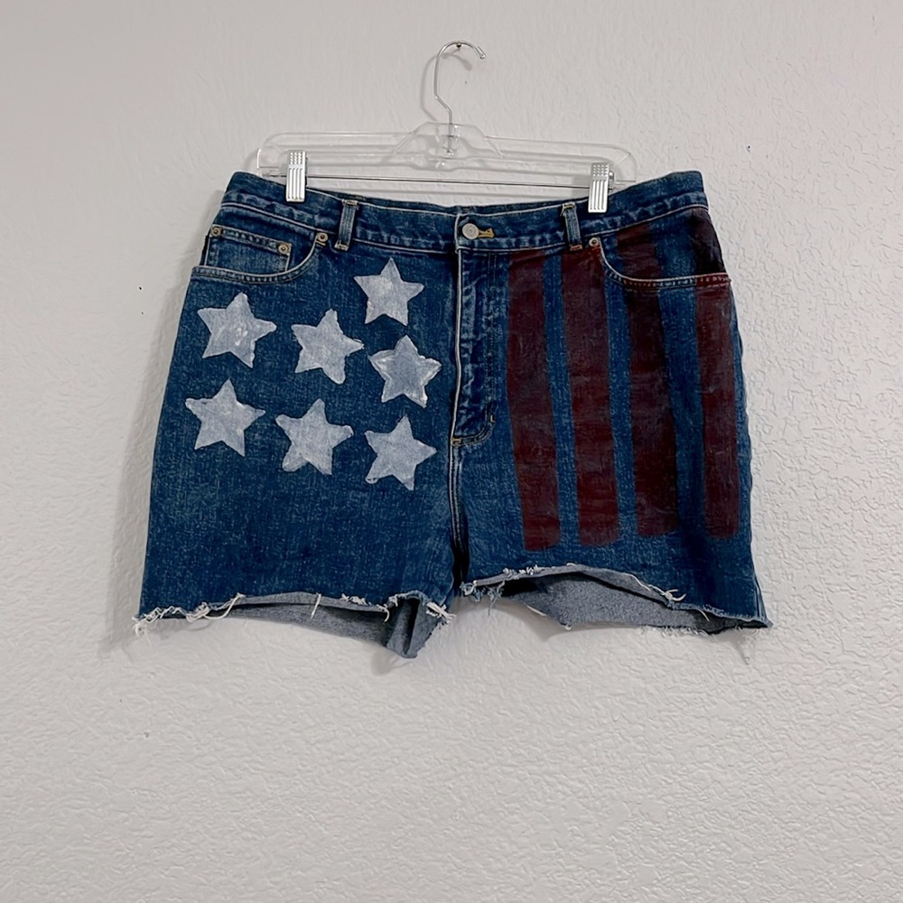 Vintage Lauren Ralph Lauren American Patriotic Painted Denim Shorts